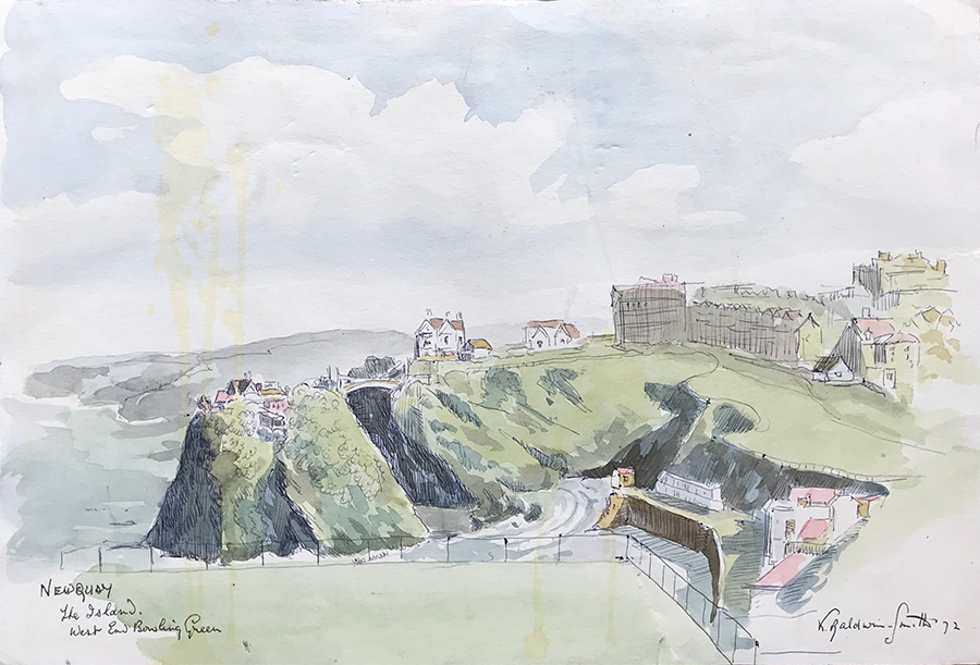 Watercolour of Newquay, Cornwall by Kenneth Baldwin-Smith ARCA