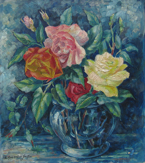 Roses in vase - oil on canvas